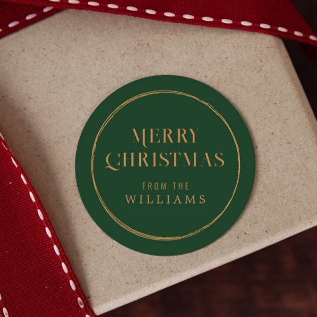 Einfache Grün- und Gold-Weihnachten Runder Aufkleber (Von Creator hochgeladen)