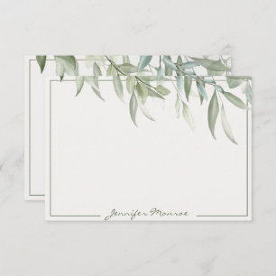 Einfache, grün verlassen Wasserfarben personalisie Mitteilungskarte