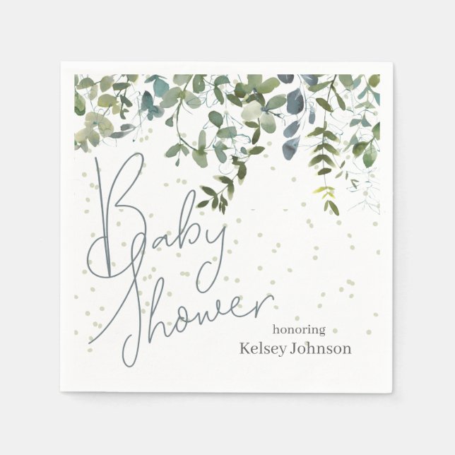 Einfache Grünanlage Eucalyptus Baby Dusche Serviette (Vorderseite)