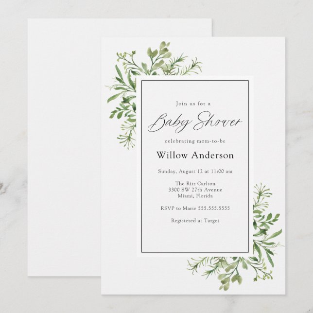 Einfache Grünanlage Kinderdusche Einladung (Vorne/Hinten)