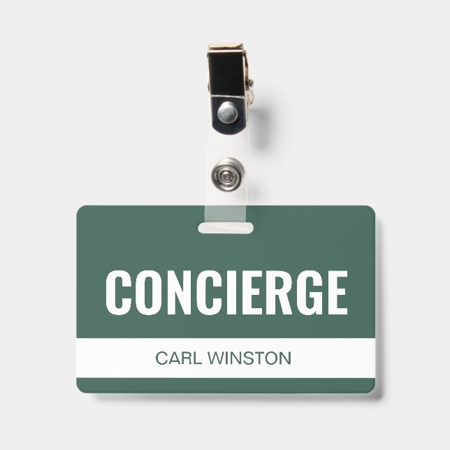 Einfache grüne benutzerdefinierte Hotel-Concierge- Ausweis (Vorderseite mit Clip)