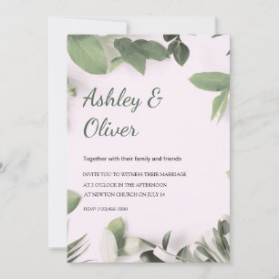 Einfache grüne Blätter Rosa Grüne Hochzeit Einladung