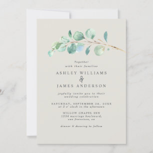 Einfache grüne Eukalyptus Foliage Light Gray Weddi Einladung