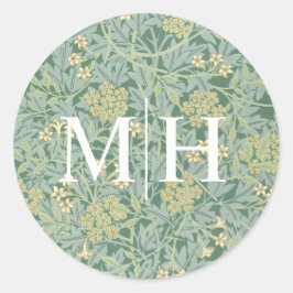 Einfache grüne Floral Monogram Wedding Umschlag Au Runder Aufkleber