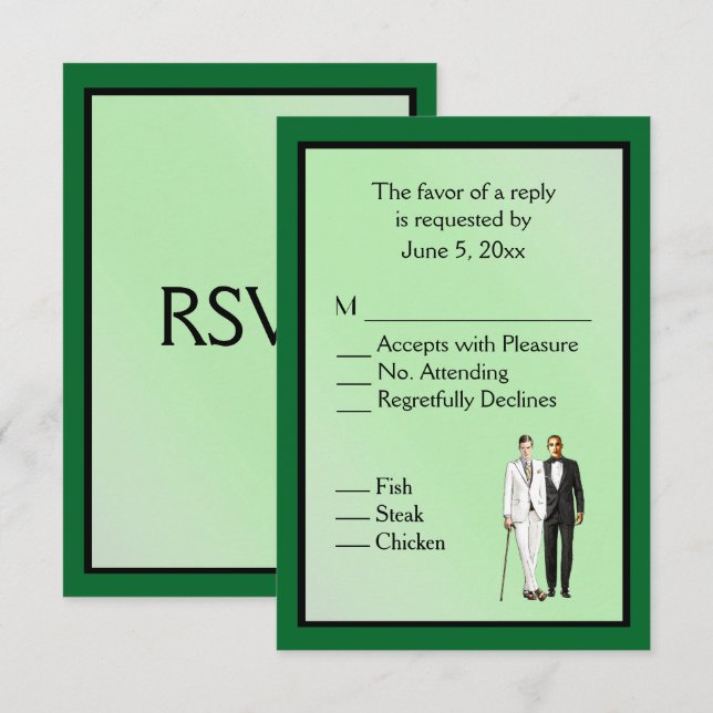 Einfache grüne Gay Wedding RSVP mit Menüauswahl Karte (Vorne/Hinten)
