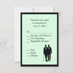 Einfache grüne Gay Wedding RSVP mit Menüauswahl Karte