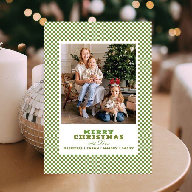Einfache grüne Gingham-Foto-Weihnachtskarte Feiertagskarte (Von Creator hochgeladen)