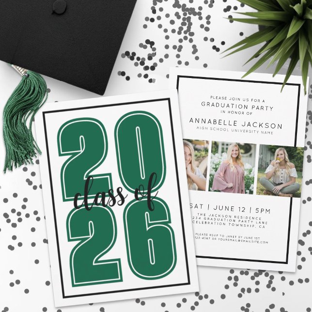 Einfache grüne Graduate Foto Abschluss Einladung (Simple Green Graduate Photo Graduation Invitation)
