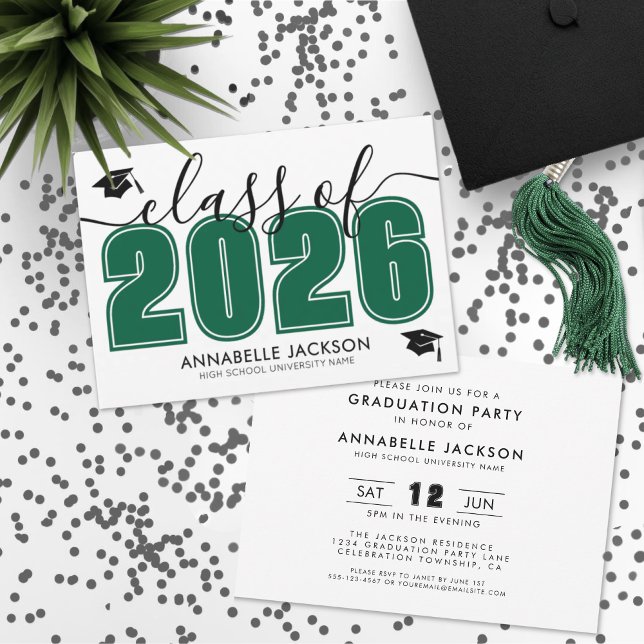 Einfache Grüne Graduierungspartei Einladung (Simple Green Graduation Party Invitation)