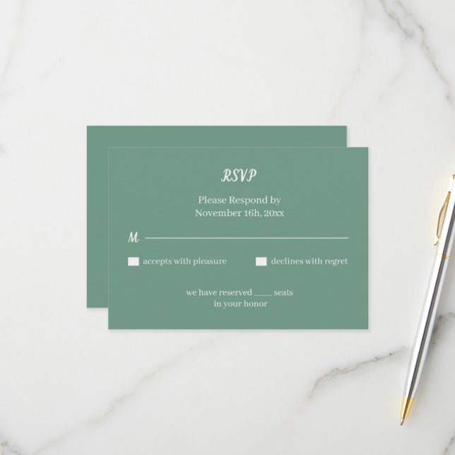 Einfache grüne Hochzeit RSVP Karte (Vorderseite/Rückseite Beispiel)