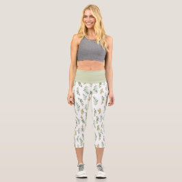 Einfache Grüne Leaf Muster Capri Leggings