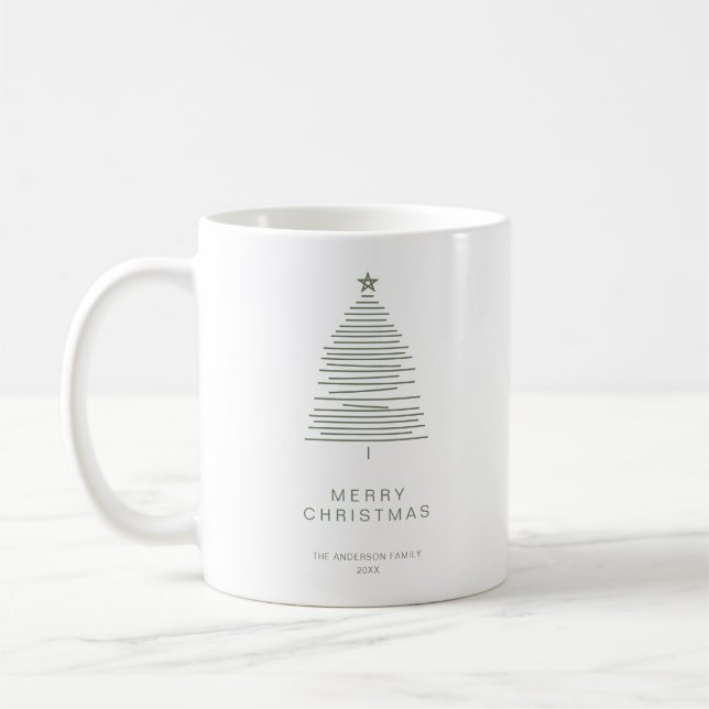 Einfache Grüne Linie Kunst frohe Weihnachtsbaum Kaffeetasse (Links)