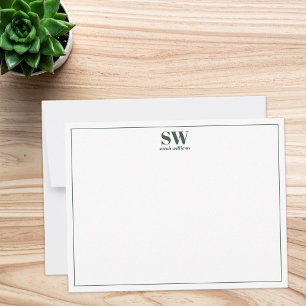 Einfache grüne, moderne Personalisierte Monogramm Mitteilungskarte