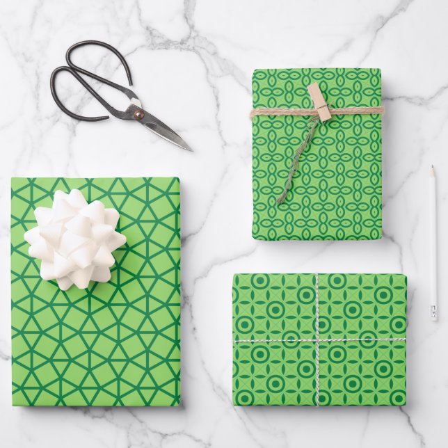 einfache grüne Ornamente Geschenkpapier Set (Vorderseite)