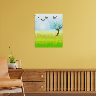 Einfache grüne Sonnenlandschaft Savanna Poster