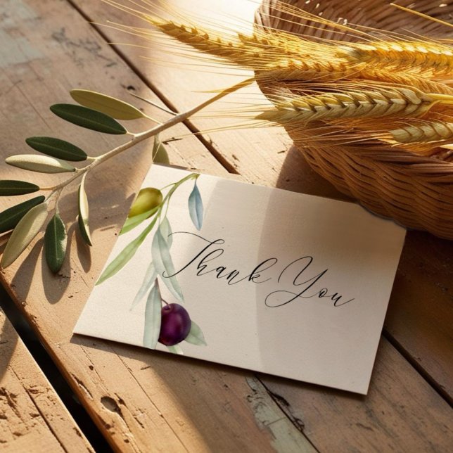 Einfache grüne und schwarze Olive Branch Wasserfar Dankeskarte (Von Creator hochgeladen)