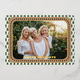 Einfache, grüne und weiße Weihnachtsbaume Folien Feiertagskarte