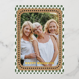 Einfache grüne und weiße Weihnachtsbaumtexte zurüc Folien Feiertagskarte