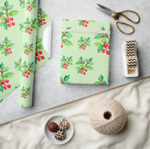 Einfache grüne Wasserfarbe Holries Xmas Muster Geschenkpapier