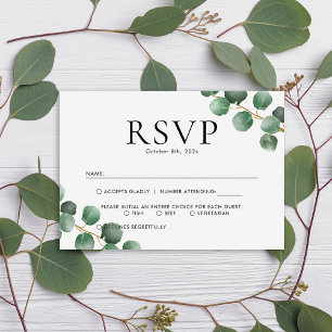 Einfache Grünpflanzen Eukalyptus-Blätter Hochzeit RSVP Karte