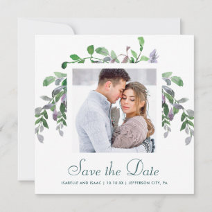 Einfache Grünpflanzen und Blattwerk-Foto Save The Date