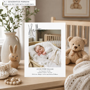 Einfache Hallo-Baby-Foto-Geburtsanzeige Postkarte