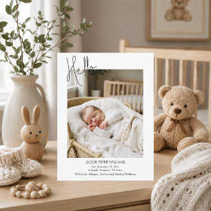 Einfache Hallo-Baby-Foto-Geburtsanzeige Postkarte