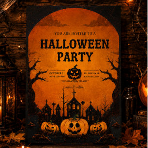 Einfache Halloween-Party-Einladung in Orange und S Einladung