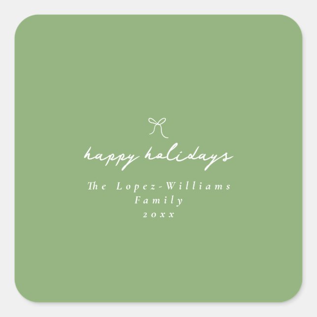 Einfache Hand gezeichnet Bow Grün & Weiß Weihnacht Quadratischer Aufkleber (Vorderseite)
