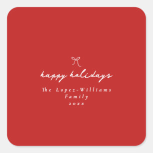 Einfache Hand gezeichnet Bow Red & White Weihnacht Quadratischer Aufkleber