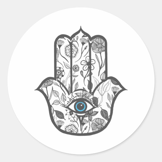 Einfache Hand gezeichnet Floral Hamsa Hand Runder Aufkleber (Vorderseite)