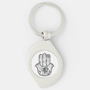Einfache Hand gezeichnete BlumenHamsa Hand Schlüsselanhänger