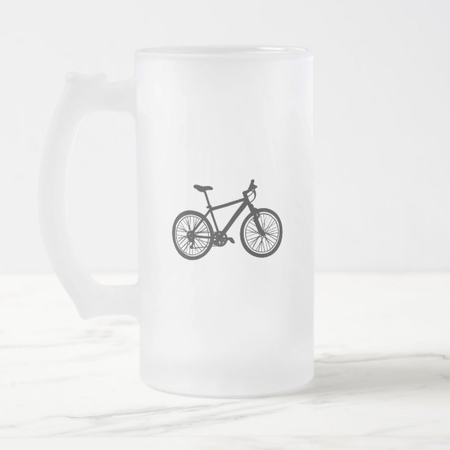 Einfache Hand gezeichnetes Fahrrad in Schwarzweiss Mattglas Bierglas (Links)