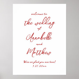 Einfache handgeschriebene Red Wedding Willkommensz Poster