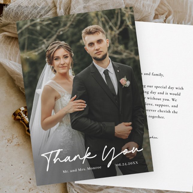 Einfache handgeschriebene Skript-Foto-Hochzeit Dankeskarte (Simple handwritten script wedding photo thank you cards.)