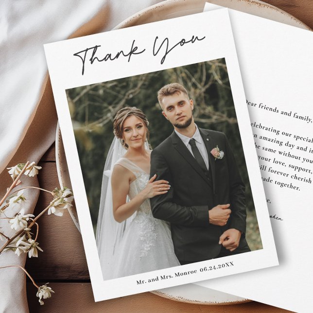 Einfache handgeschriebene Skript-Foto-Hochzeit Dankeskarte (Simple handwritten wedding photo thank you cards.)