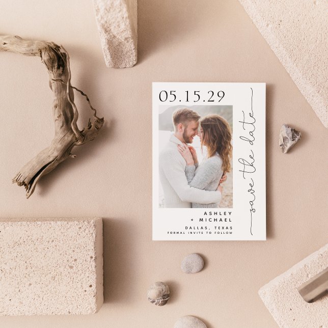 Einfache handgeschriebene Skripttypografie 5 Foto Save The Date (Save Your Date in Style! Elegant & Personalizable Wedding Card. 💍💌 [Add Details])