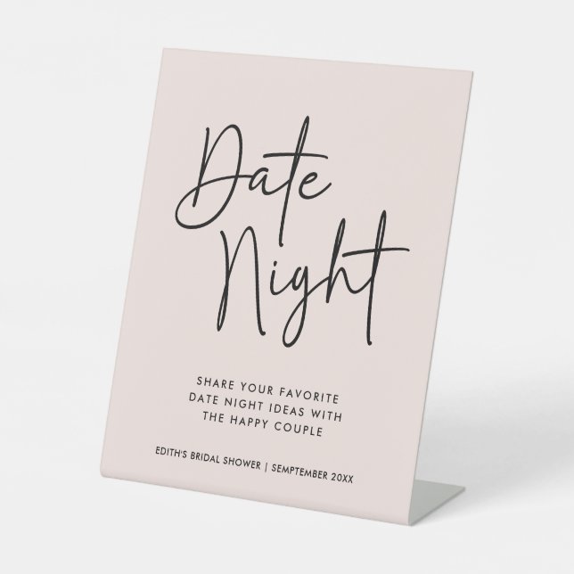 Einfache handgeschriebene Typografie Date Night Ja Sockelschild (Vorderseite)