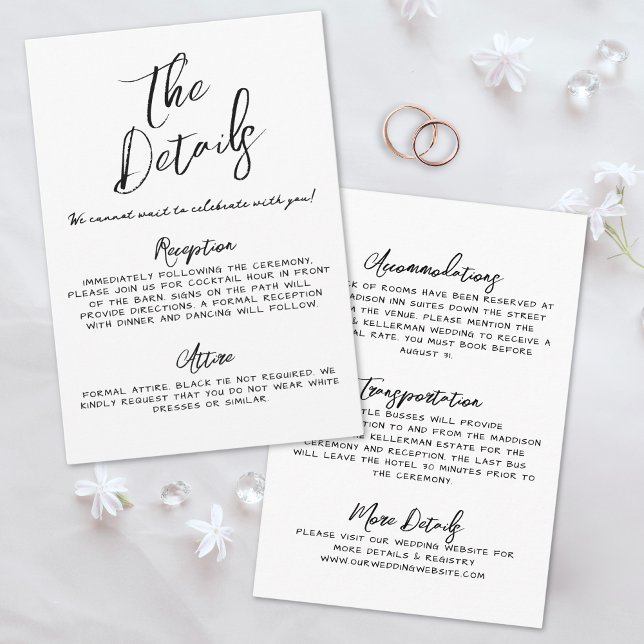 Einfache handgeschriebene Whimsical Wedding Detail Begleitkarte (Simple Handwritten Whimsical Wedding Details Enclosure Card)