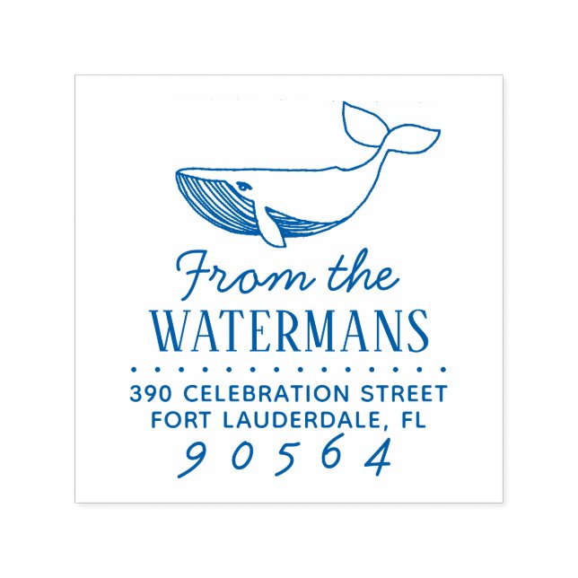 Einfache handgezeichnet Rücksendeadresse von Whale Permastempel (Design)