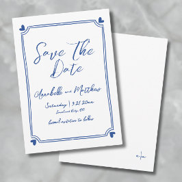 Einfache handgezeichnete blaue Hochzeit Save The Date