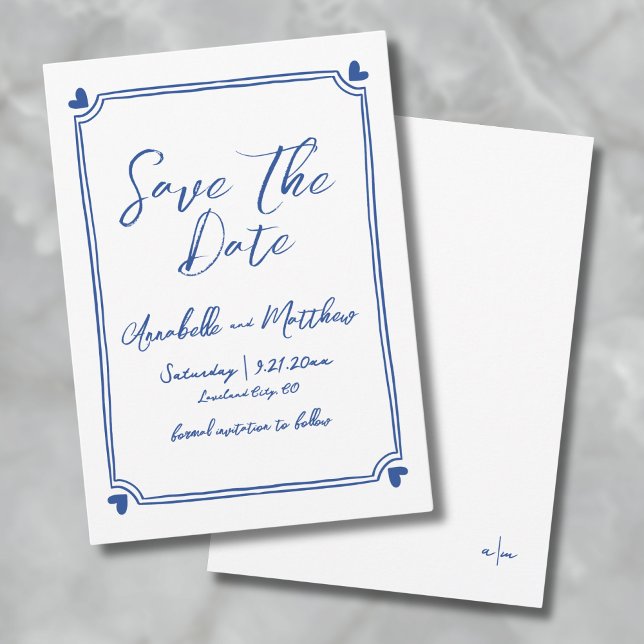 Einfache handgezeichnete blaue Hochzeit Save The Date (Simple Hand Drawn Blue Wedding Save the Date)