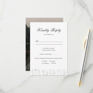 Einfache handgezeichnete Blume Foto Hochzeit RSVP Karte