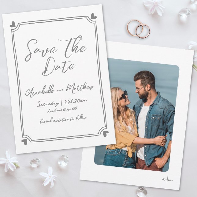Einfache handgezeichnete Foto-Whimsikensehen Save The Date (Simple Hand Drawn Photo Whimsical Wedding Save the Date)