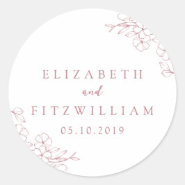 Einfache handgezeichnete Pink Cherry Blossom Hochz Runder Aufkleber