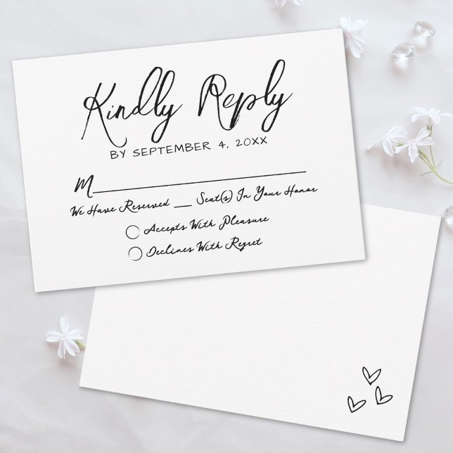 Einfache handgezeichnete, rauschige Whimsikhochzei RSVP Karte (Simple Hand Drawn Quirky Whimsical Wedding RSVP Card)