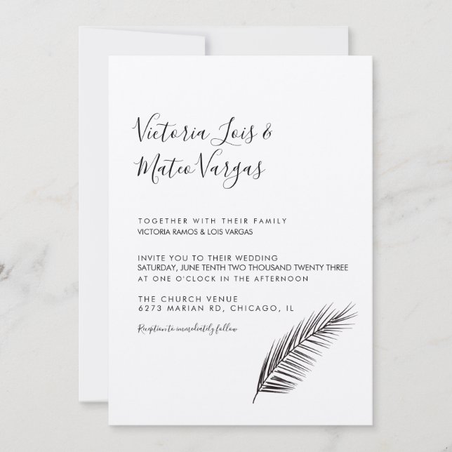 Einfache handgezogene Palmenbaumleaf-Hochzeit Einladung (Vorderseite)