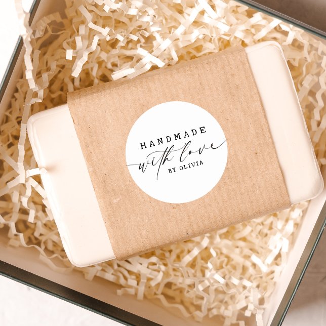 Einfache Handhabung mit Liebe Script Business Runder Aufkleber (Von Creator hochgeladen)