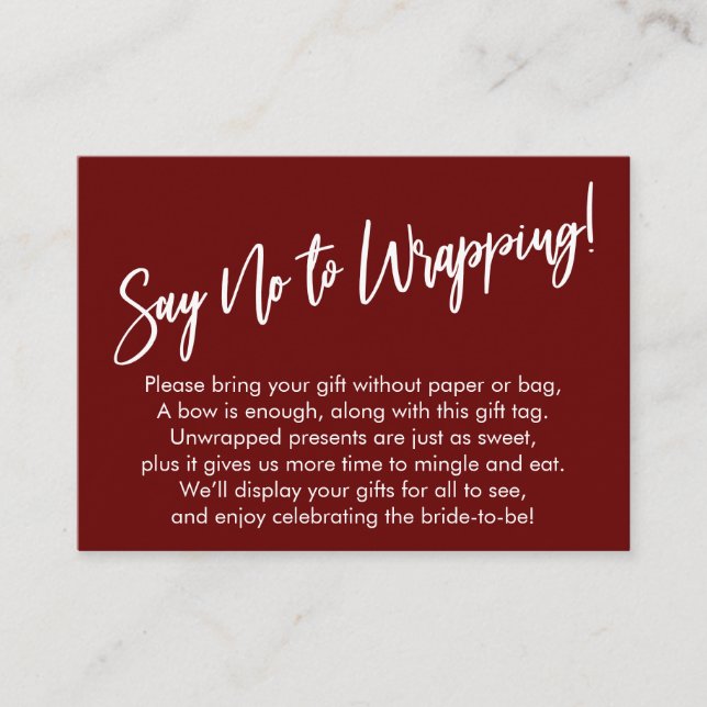 Einfache Handschrift Sage Nein zum Wrapping! Begleitkarte (Vorderseite)