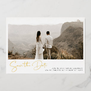 Einfache Handschrift-Skript 3 Foto Save-the-Date-K Folieneinladung